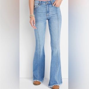 Kancan High Rise Frayed Flare Jeans